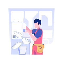 Coffee machine maintenance isolated concept vector illustration. Repairman fixing automatic coffee machine in the office, corporate business, fast maintenance service vector concept.