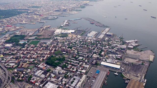 Aerial Wide Shot of  Brooklyn, New York Filmed From a Helicopter