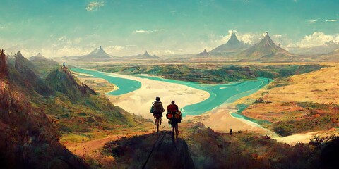 Hiking diverse people couple in the great outdoors together as friends and family exploring and experiencing nature, discovery, exploration travel and adventure tourism