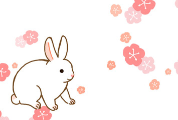 花とうさぎの年賀状（文字なし）
