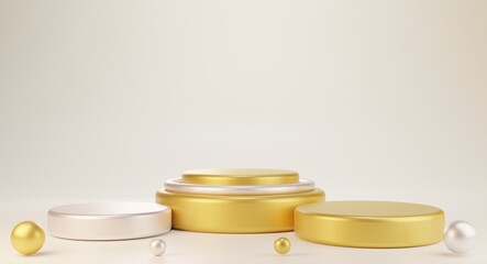 abstract luxury gold and metallic podium pedestal presentation minimal 3D rendering.