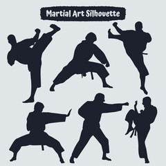 Collection of Martial art silhouettes in different poses