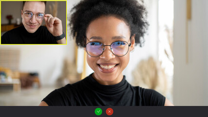 Video call a woman communicates with a colleague online