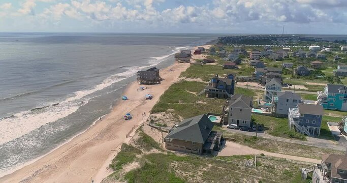Drone shot of homes along Route 12 in Rodanthe in the outer banks in North Carolina