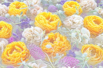 Relief of white, yellow and purple flowers. Ceramic plate style