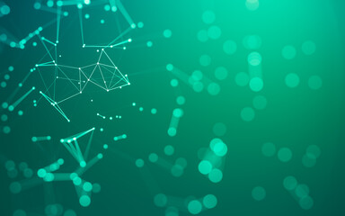 Abstract background. Molecules technology with polygonal shapes, connecting dots and lines. Connection structure. Big data visualization.