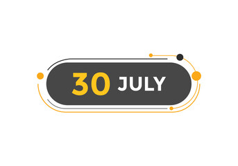july 30 Calendar icon Design. Calendar Date 30th july. Calendar template 
