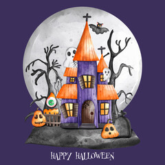 Volle maan Halloween Spookhuis met spoken. Halloween-element. Halloween-decoratie..