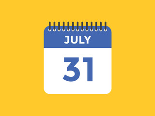 july 31 calendar reminder. 31th july daily calendar icon template. Vector illustration 
