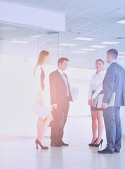 Fototapeta premium Group of business people doing presentation with laptop during meeting. Group of business people