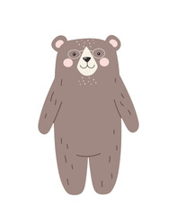 Cute teddy bear. Sticker for social networks. Toy or mascot for children. Charming bear, animal and wild life, forest dweller, mammal. Graphic element for website. Cartoon flat vector illustration