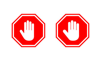 Obraz premium Stop icon vector. stop road sign. hand stop sign and symbol. Do not enter stop red sign with hand