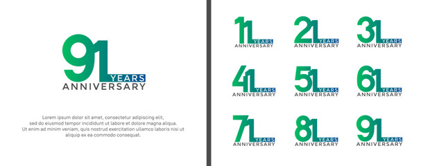 set of anniversary logo black and green color on green background for celebration moment