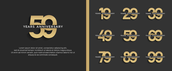 set of anniversary logo golden color on black background for celebration moment