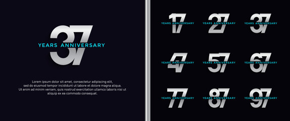 set of anniversary logo white and blue color on dark blue background for celebration moment