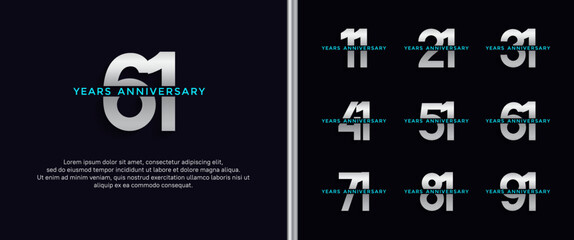 Naklejka premium set of anniversary logo white and blue color on dark blue background for celebration moment