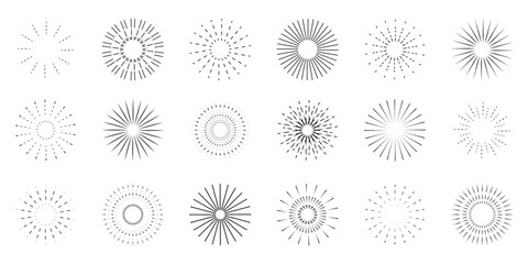 Fireworks set. Hand drawn Fireworks. Vector illustration. Stock image. 