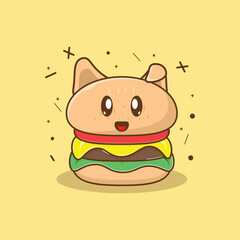 Adorable funny-faced burger vector icon cartoon. Food Character Concept. Simple premium design