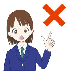 驚きの表情でバツを示す女子生徒のイラスト