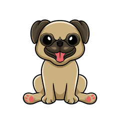 Cute little pug dog cartoon sitting
