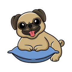 Cute little pug dog cartoon on the pillow