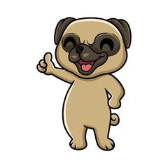 Cute little pug dog cartoon giving thumb up