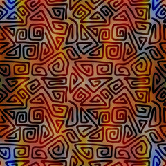 Seamless pattern. Ethnic background, multicolor spirals, hand drawing.