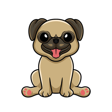Cute little pug dog cartoon sitting