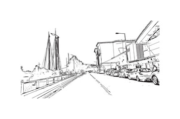 Building view with landmark of Newry is the 
city in Northern Ireland. Hand drawn sketch illustration in vector.