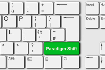 Paradigm shift concept PC computer keyboard 3d illustration - obrazy, fototapety, plakaty