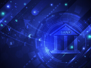 3d illustration  Build bank with digital background 