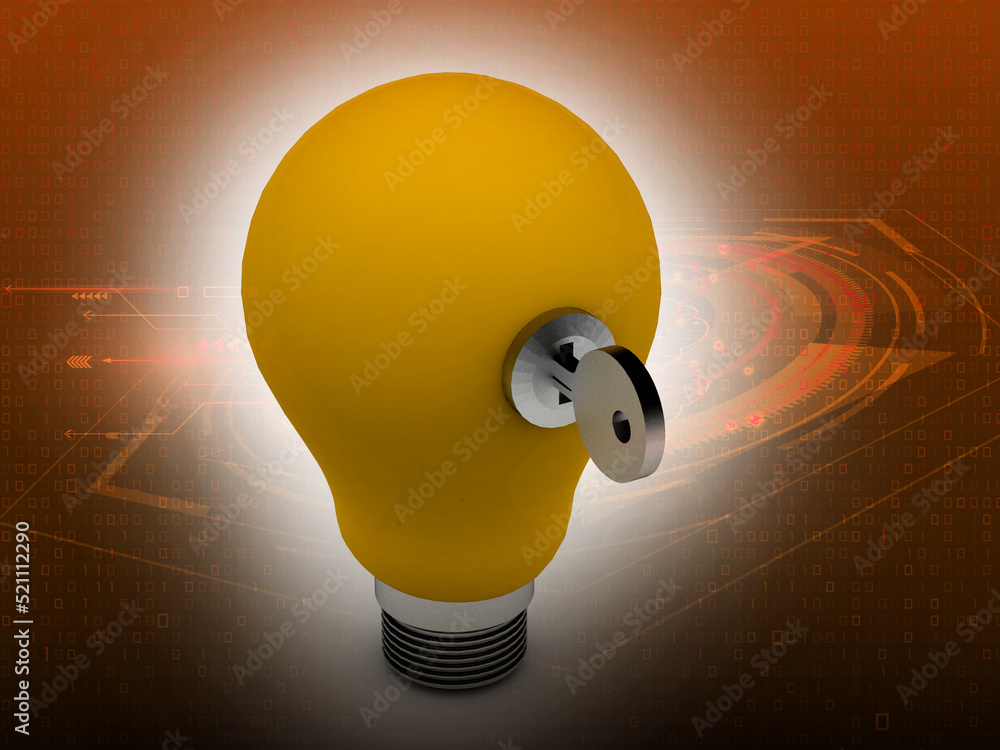 Poster 3d rendering led white lightbulb protected lock