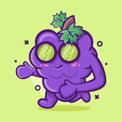 funny grape fruit character mascot running isolated cartoon in flat style design 