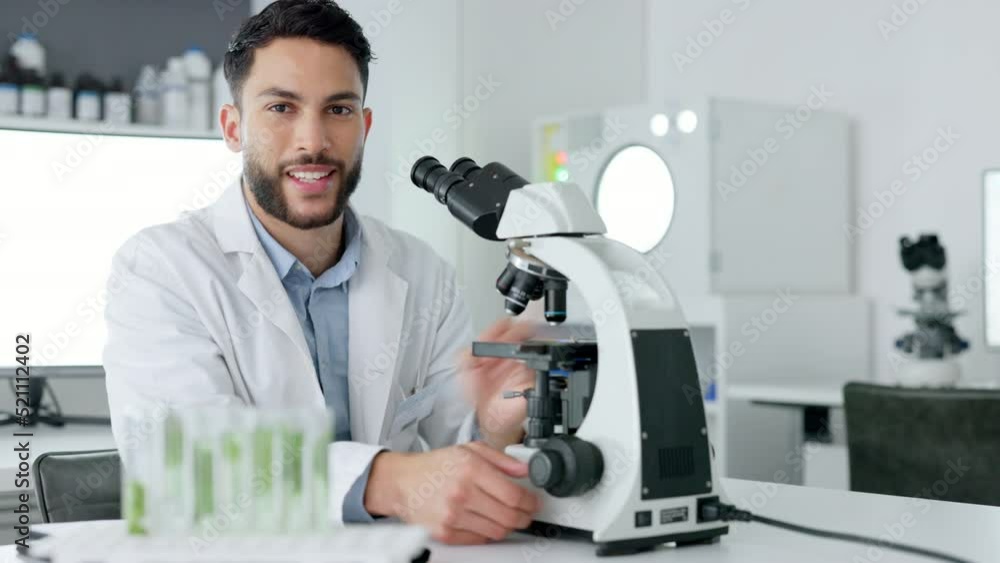 Aufkleber happy, handsome and smiling scientist leading with innovation and modern science in a lab. portrait 
