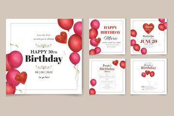 Birthday party invitation social media post template. Suitable for birthday celebration, watercolor wedding party and anniversary event