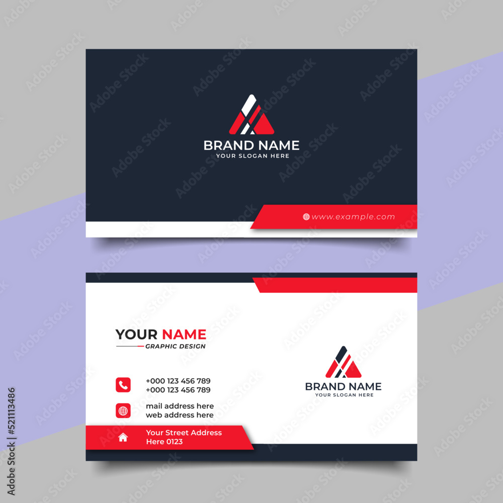 Wall mural red modern creative business card and name card horizontal simple clean template vector design