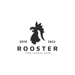 Vintage Rooster head vector logo design illustration