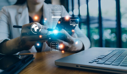 futuristic digital processing of biometric identification fingerprint scanner for access personal financial data. surveillance and security scanning of digital programs cyber futuristic applications