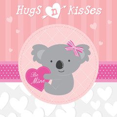 Happy valentine card with cute koala and heart shape