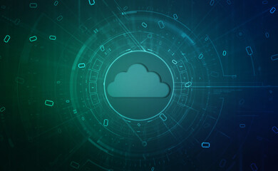 2d illustration of Cloud computing, Digital Cloud computing Concept background. Cyber technology, internet data storage, database and data server concept
