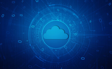 2d illustration of Cloud computing, Digital Cloud computing Concept background. Cyber technology, internet data storage, database and data server concept