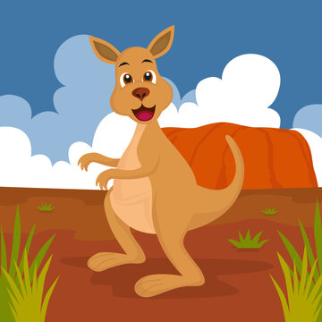 kangaroo on the Australian prairie, vector, editable, eps 10, children's story illustrations, coloring books, posters, printing, websites and more
