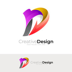 Abstract letter D logo and arrow design colorful