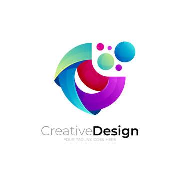 C logo with babble design colorful, 3d style logos
