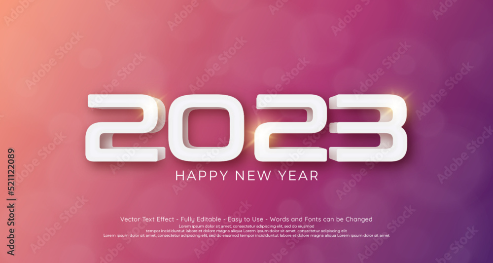 Poster happy new year editable text number 2023 with style 3d on gradient background