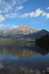 Fototapeta na wymiar Pastel Colors On Pyramid Lake, Jasper National Park, Alberta