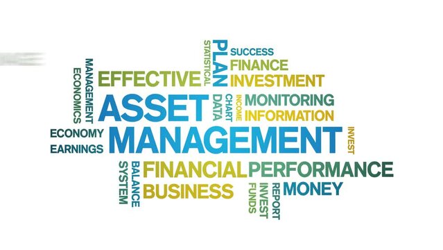4k Asset Management Animated Tag Word Cloud;Text Design Animation typography seamless loop.