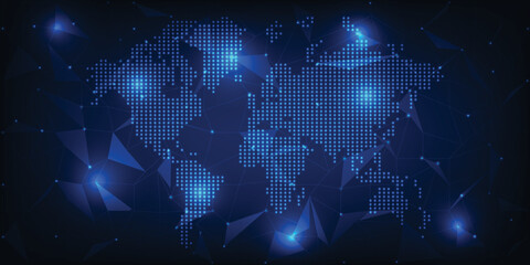Obraz premium Vector illustrations of futuristic digital hologram world map for digital communication and marketing strategy artwork.Digital innovation and technology concepts.