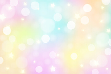 Rainbow unicorn background. Pastel gradient color sky with glitter. Magic galaxy space and stars. Vector abstract pattern.