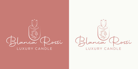 Botanical Floral element Hand Drawn  Simple candle light logo design vector